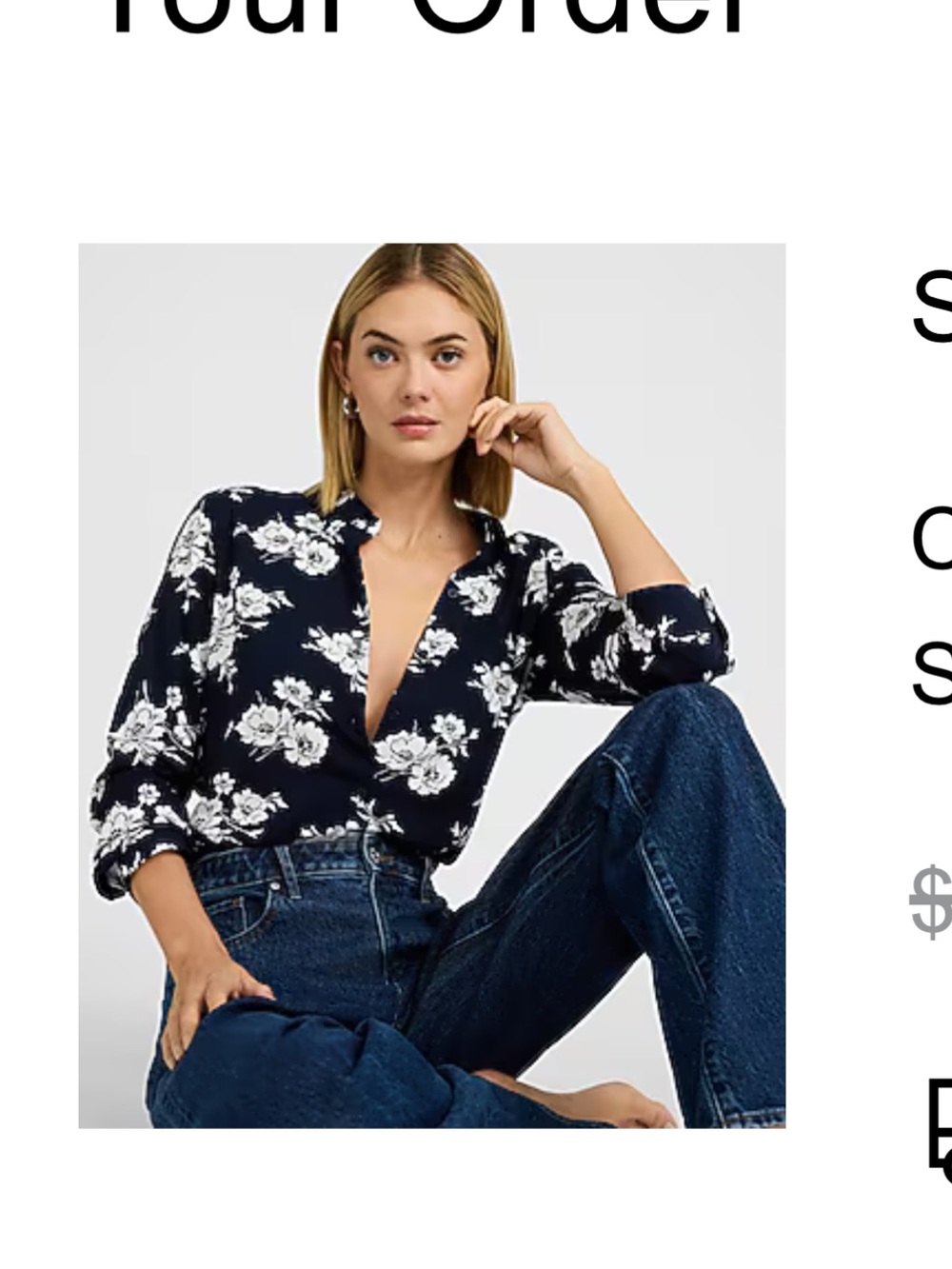 ISO EXPRESS Navy Floral Button-Front Blouse